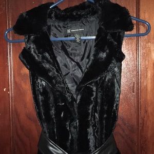 INC International Concepts faux fur vest w/ tie